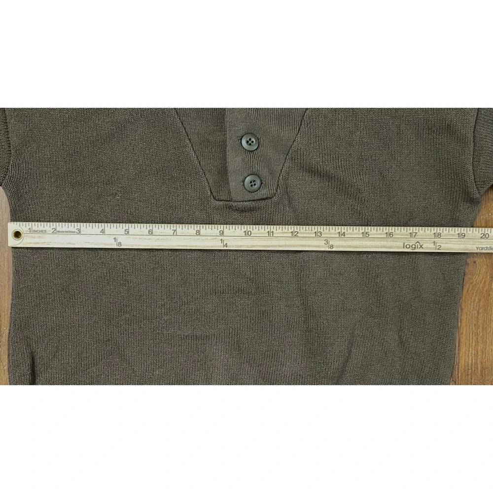 Vintage Mitt's Nitts Sweater Mens Large Brown Acrylic Henley Mock Neck Army OD